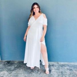 Maxi-vestido strech talla extra, modelo 4098 (Blanco)