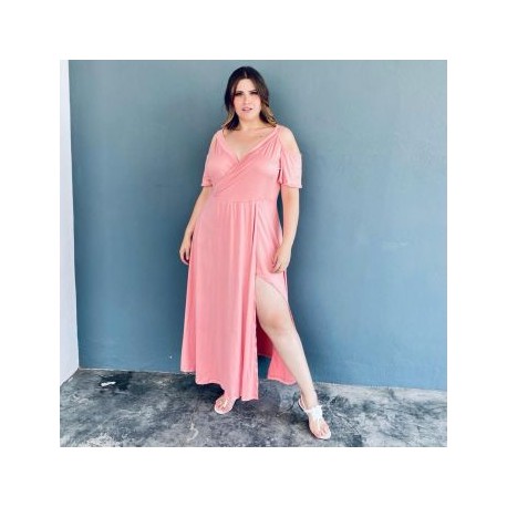 Maxi-vestido strech talla extra, modelo 4098 (Rosa)