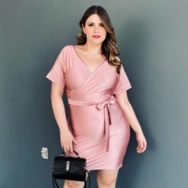 Vestido de satín con strech talla extra, modelo 0906 (Rosa)