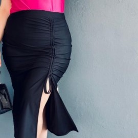 Falda midi con abertura (talla extra), modelo 0329 (Negro)