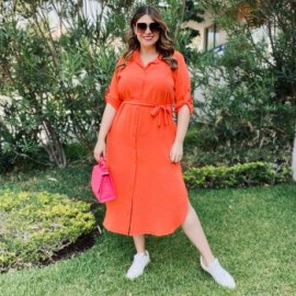 Vestido largo talla extra, modelo 1765 (Naranja)