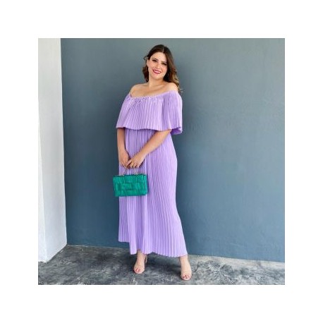 Vestido plisado talla extra, modelo 0438 (Lila)