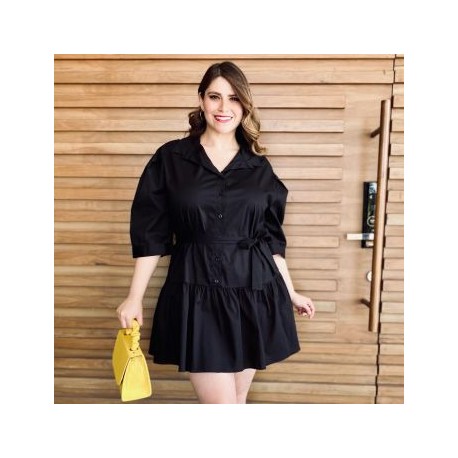 Vestido camisero con falda a capas talla extra, modelo 0214 (Negro)