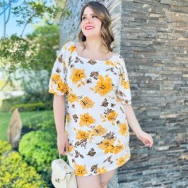 Vestido recto talla extra, modelo 0900 (Flor amarilla)