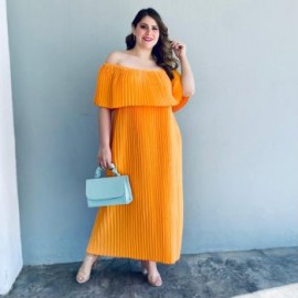 Vestido plisado talla extra, modelo 0438 (Naranja)
