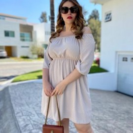 Vestido campesino talla extra, modelo 7362 (Beige)