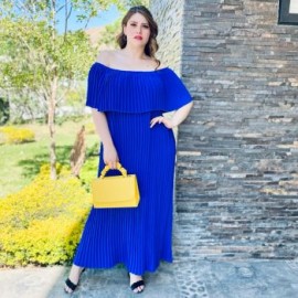 Vestido plisado talla extra, modelo 0438 (Azul rey)