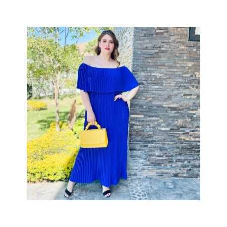 Vestido plisado talla extra, modelo 0438 (Azul rey)