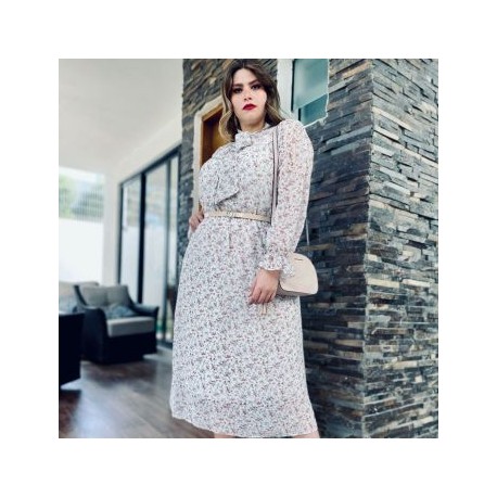 Vestido midi en talla extra, modelo 4204 (Blanco-f)