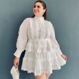 Vestido cuello alto Tallas Extras, 51794 (Blanco)
