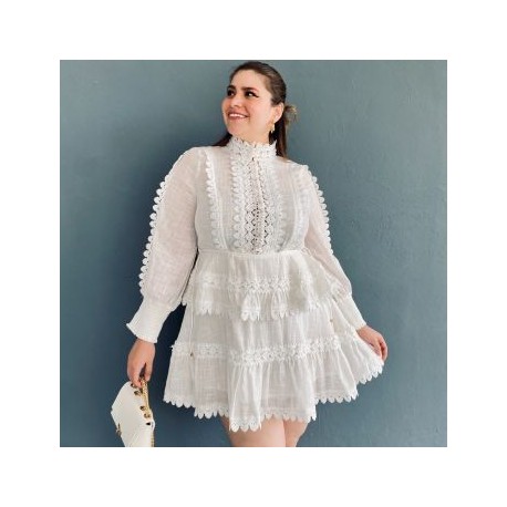 Vestido cuello alto Tallas Extras, 51794 (Blanco)