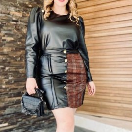 Falda combinada de vinipiel con cuadros 11856