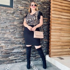 Vestido combinado BACK/PRINT V- 4245