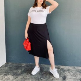 Falda midi Roman Fashion/Tallas Extras, 7040 (Negro)