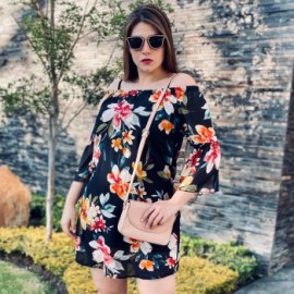 Vestido campesino de chiffon, modelo V-MIC- 11539