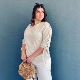 Blusa de lino con perlas Roman Fashion /Tallas Extras, 1815 (Arena)