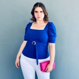 Blusa escote cuadrado Roman Fashion /Tallas Extras, 1823 (Azul rey)