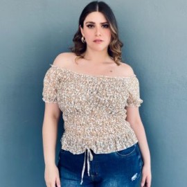 Blusa smock Tallas Extras, 12120 (Blanco floreado)