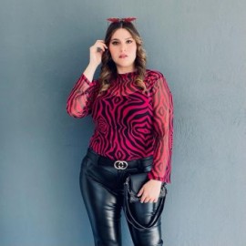 Blusa de mesh + basica, Roman Fashion - Tallas Extras 1791 (Cereza)