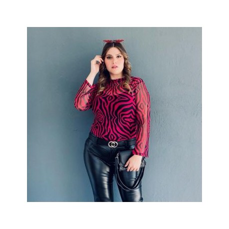 Blusa de mesh + basica, Roman Fashion - Tallas Extras 1791 (Cereza)