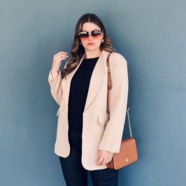 Blazer con ribete Tallas Extras, 2631 (Beige)