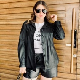 Sobrecamisa de vinipiel Tallas Extras, 2124 (Negro)