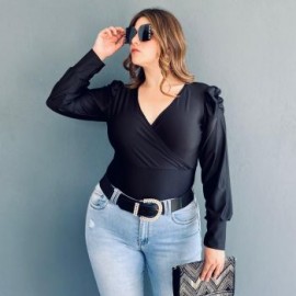 Blusa formal de satin Tallas Extras, 1789 (Negro)