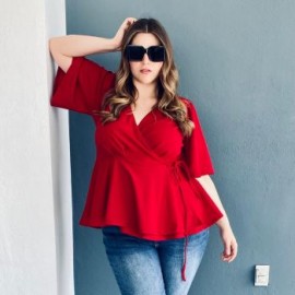 Blusa con vuelo tallas extras, 1790 (Rojo)