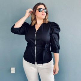 Blusa con cierre tallas extras, 0179 (Negro)