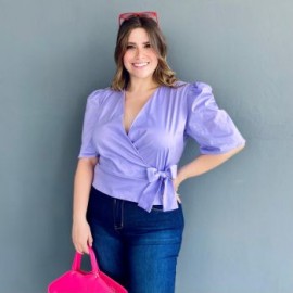 Blusa con moño talla extra, modelo 0914 (Lila)