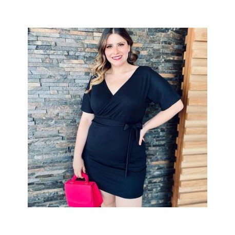 Vestido acanalado Roman Fashion/Tallas Extras, 0436 (Negro)