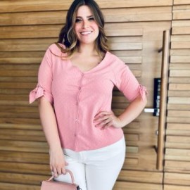 Blusa de escote V, talla extra, modelo 7375 (Rosa)