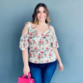 Blusa manga caída talla extra, modelo 1732 (Blanco)