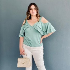 Blusa manga caída talla extra, modelo 1732 (Menta)