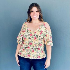 Blusa manga caída talla extra, modelo 1732 (Amarillo)