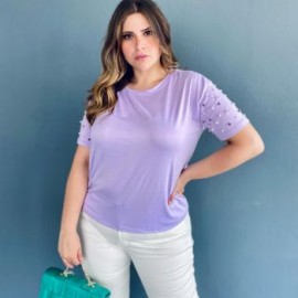 Playera con perlas (talla extra), modelo 3022-D (Lila)
