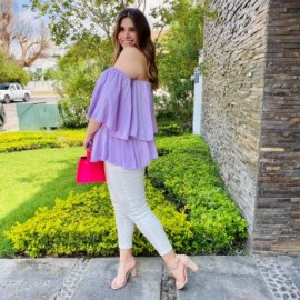 Blusa strapless con doble capa en talla extra, modelo 1652 (Lila)