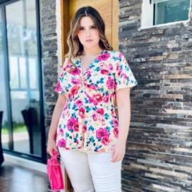 Blusa corte A talla extra, modelo 1710 (Amarillo flor)