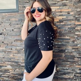 Playera con perlas (talla extra), modelo 3022-D (Negro)