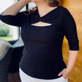 Blusa acanalada talla extra, modelo 0123 (Negro)