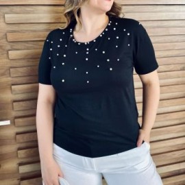 Playera con pedrería talla extra, modelo 3022-A (Negro)