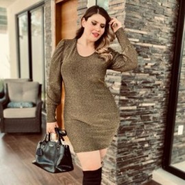 Vestido de brillos manga larga 4253