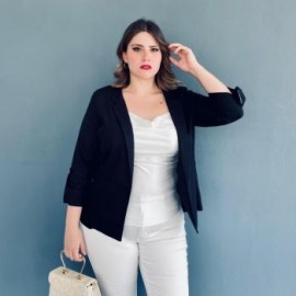 Blazer de lino talla extra, modelo 0317 (Negro)