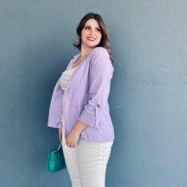 Blazer de lino talla extra, modelo 0317 (Lila)