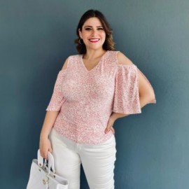 Blusa estampada talla extra, modelo 0912 (Rosa)