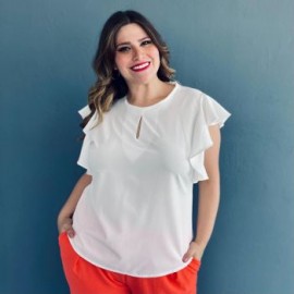 Blusa de chifón talla extra, modelo 2668 (Blanco)