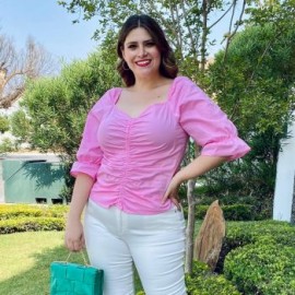 Blusa campesina de popelina (talla extra), modelo 0109 (Rosa)