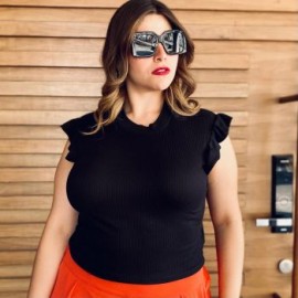 Top de canalé talla extra, modelo 3775 (Negro)