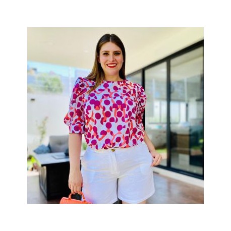Blusa sublimada en talla extra, modelo 1147 (Magenta)