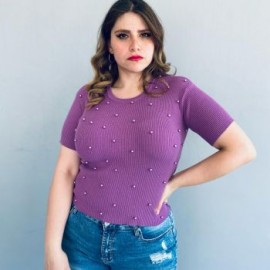 Blusa tejida talla extra, modelo 2026 (Lila)